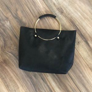 Black leather handbag